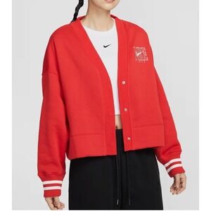 Nike Womens Phoenix Fleece Cardigan University Red Cropped HJ0946-657 Medium NEW
